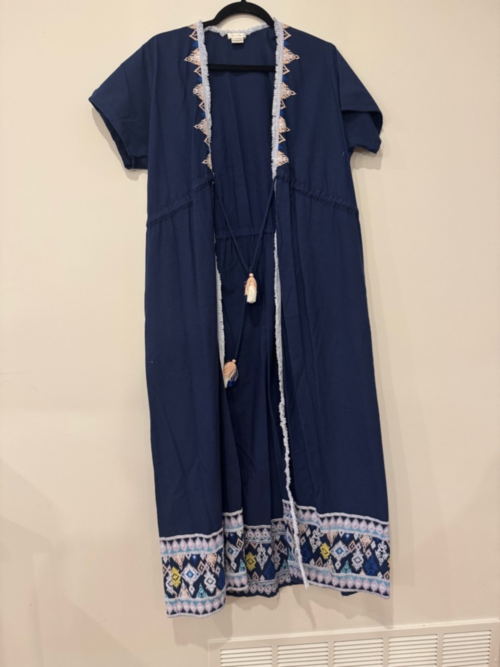 Shoshanna Navy Embroidered Dress with Tassel Trim